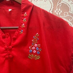 Vintage Red Embroidered Top